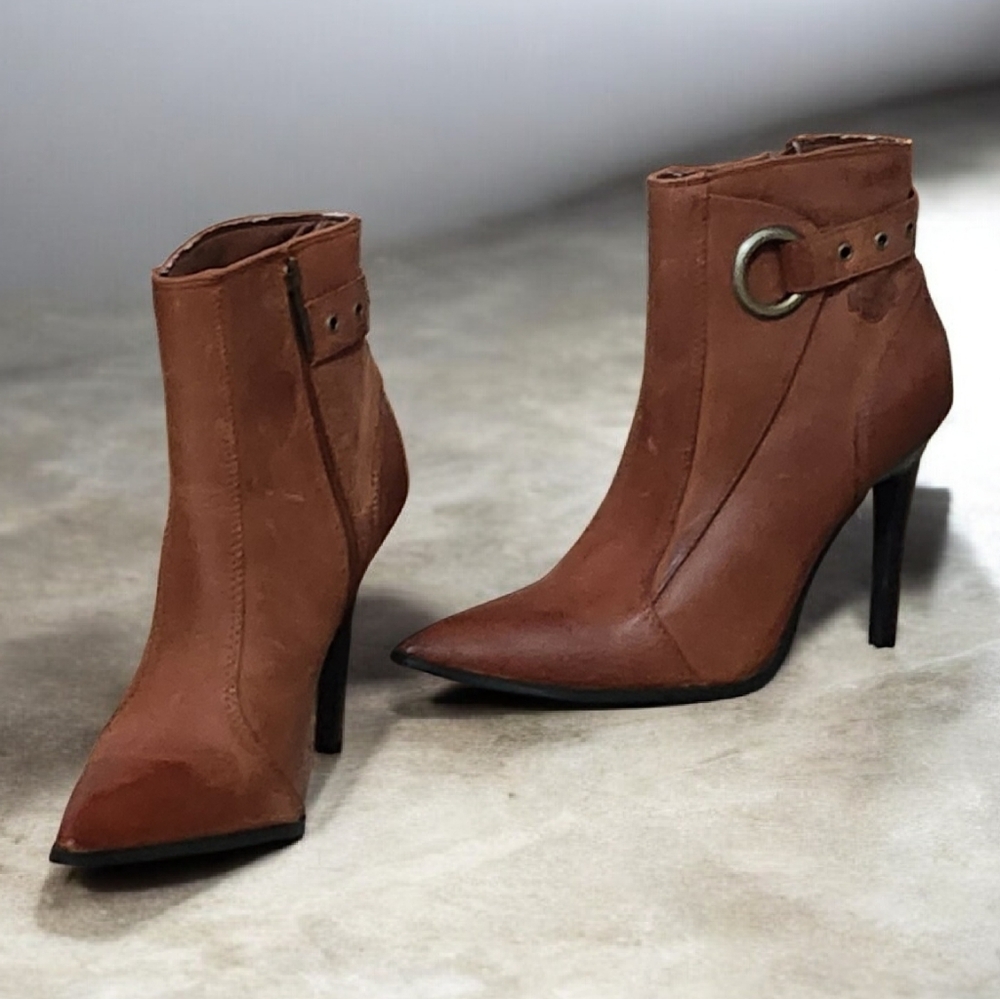 Harley Davidson Ankle Boots Ombre Brown Stilettos Ankle O Ring Buckle Pointed - Picture 2 of 16